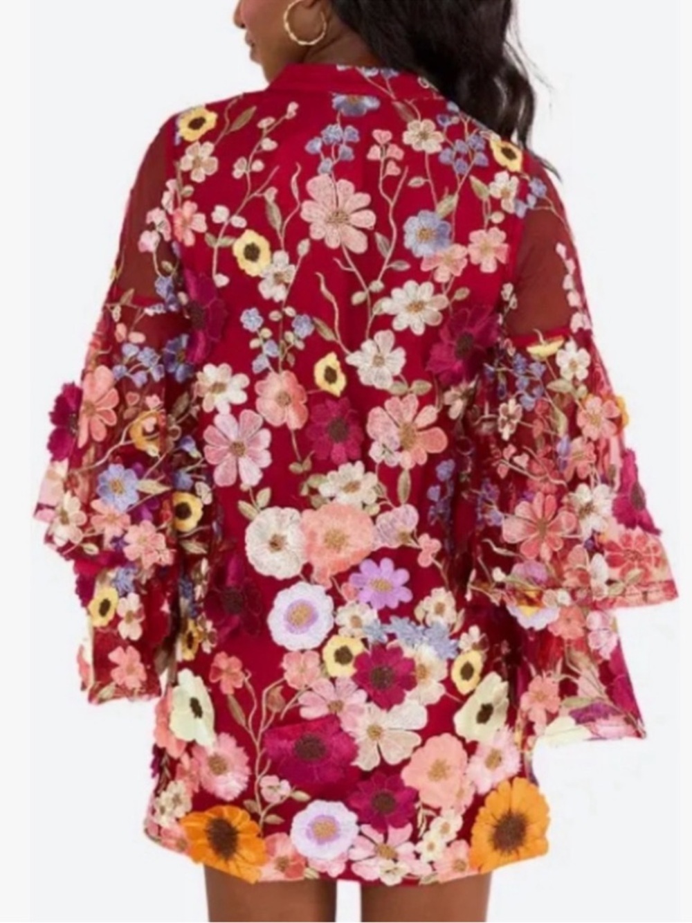 Buddy Love Gayle Wide Sleeve Mini Dress Applique Embroidered Flowers Solstice S - Picture 2 of 10